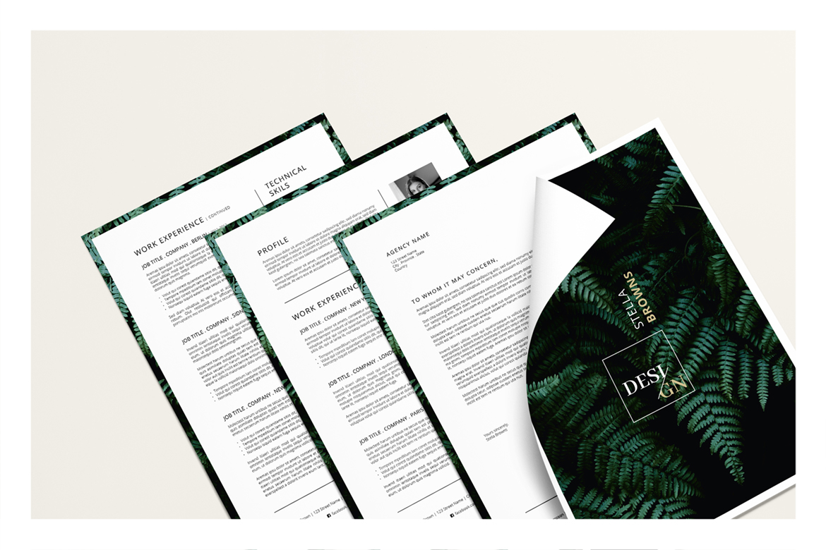 Download Резюме "FERNS CV + Cover Letter Resume Template" / FERNS CV + Cover Letter Resume Template - Резюме на тему графика resume cv template creative design a4 eu us letter cover curriculum vitae job dark fashion marketing clean simple minimalist minimalism