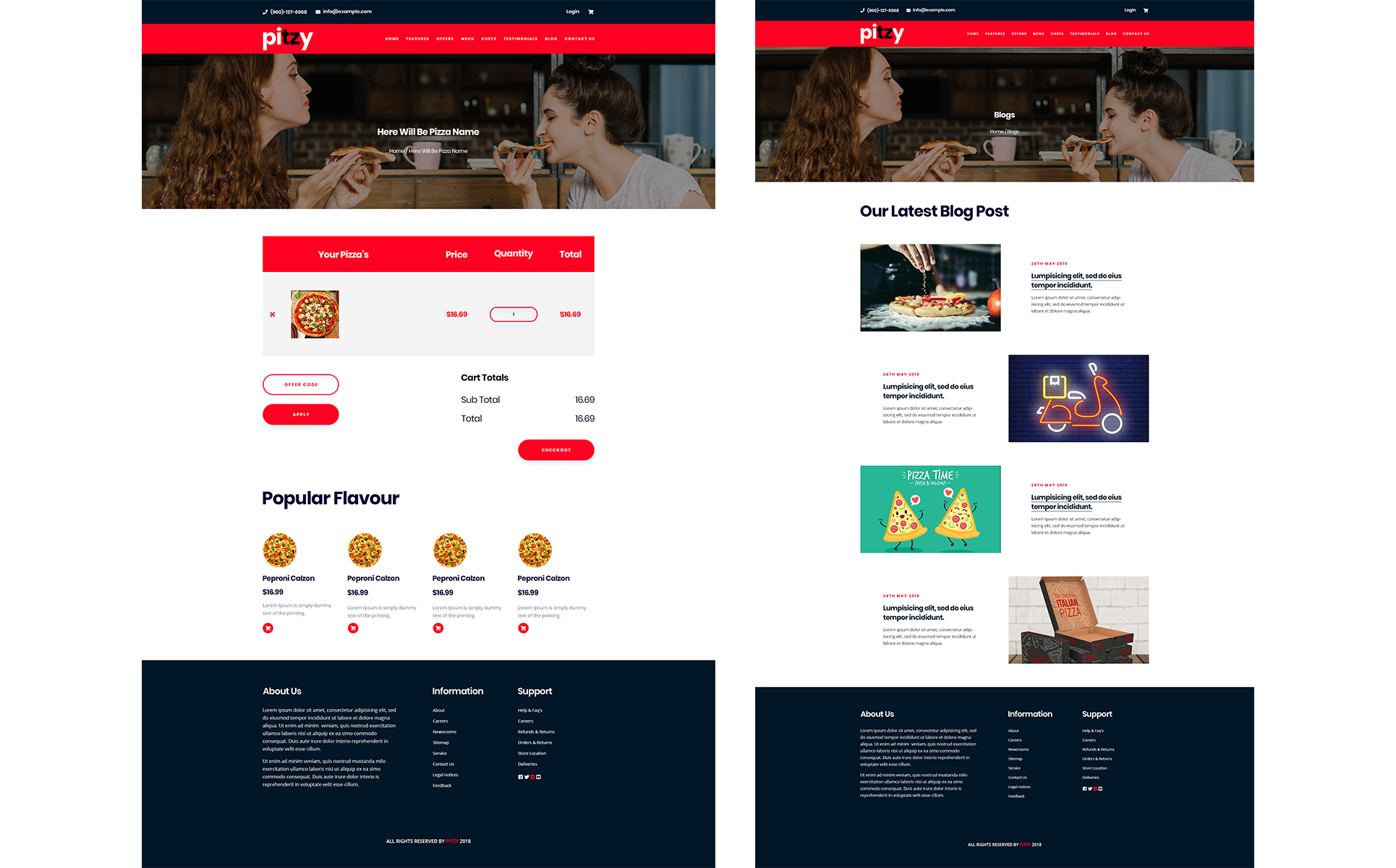 Download PSD шаблон "Pitzy - Pizza Online Ordering eCommerce PSD Template" / Pitzy - Pizza Online Ordering eCommerce PSD Template - PSD шаблон на тему графика blog custom tool customize customized food ecommerce shop margherita mix online order pizza restaurant psd