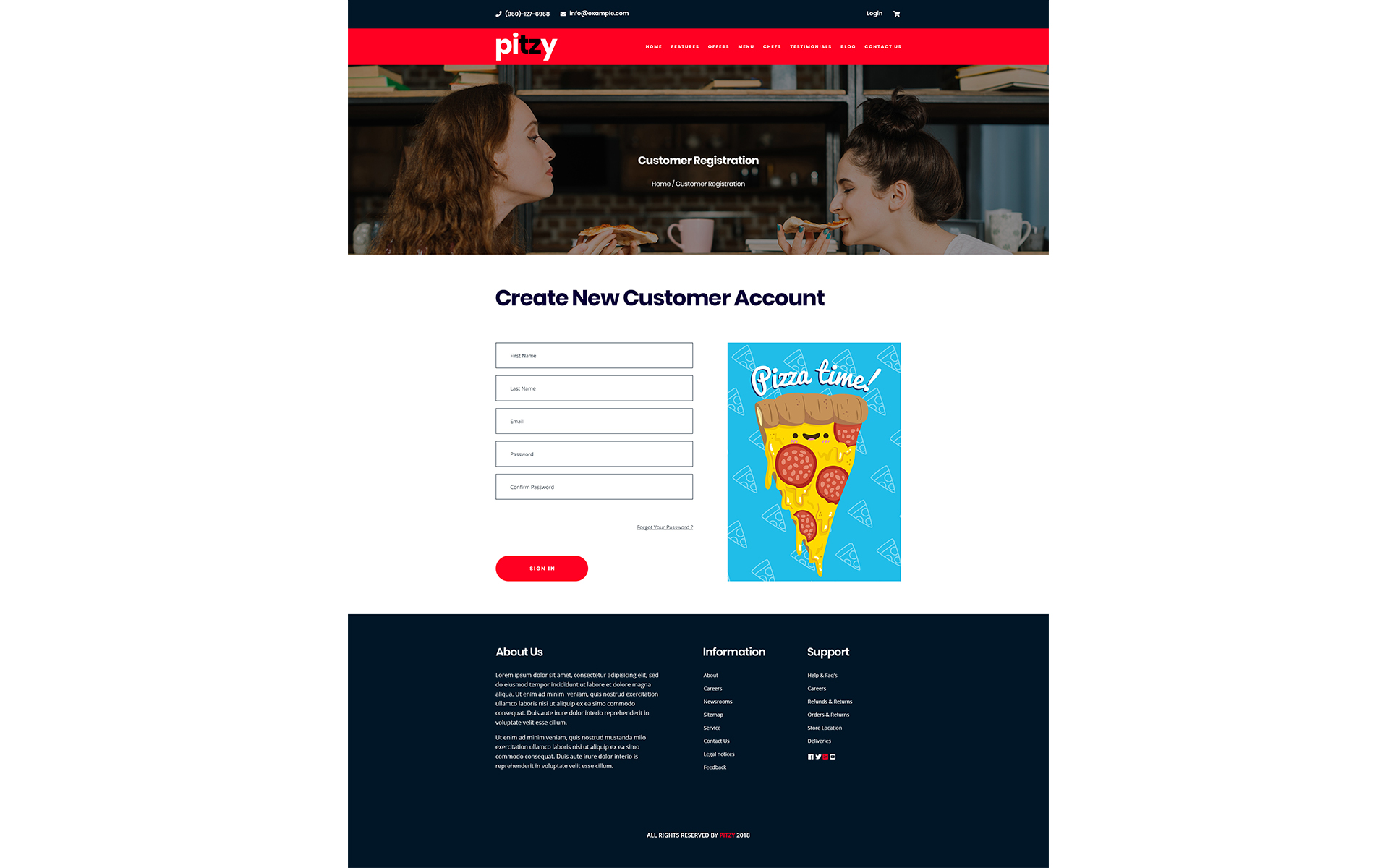 Download PSD шаблон "Pitzy - Pizza Online Ordering eCommerce PSD Template" / Pitzy - Pizza Online Ordering eCommerce PSD Template - PSD шаблон на тему графика blog custom tool customize customized food ecommerce shop margherita mix online order pizza restaurant psd
