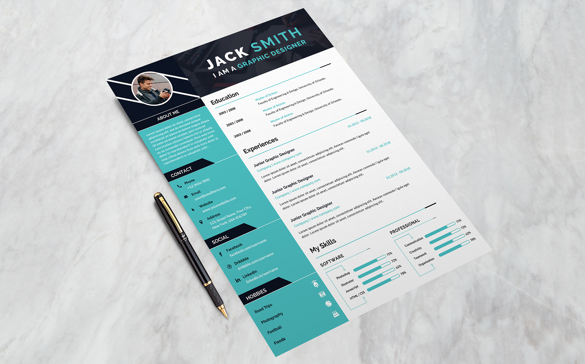 Download Резюме "Jack Smith - Resume Template" / Jack Smith - Resume Template - Адаптивный Резюме на тему графика resume-template cv-template