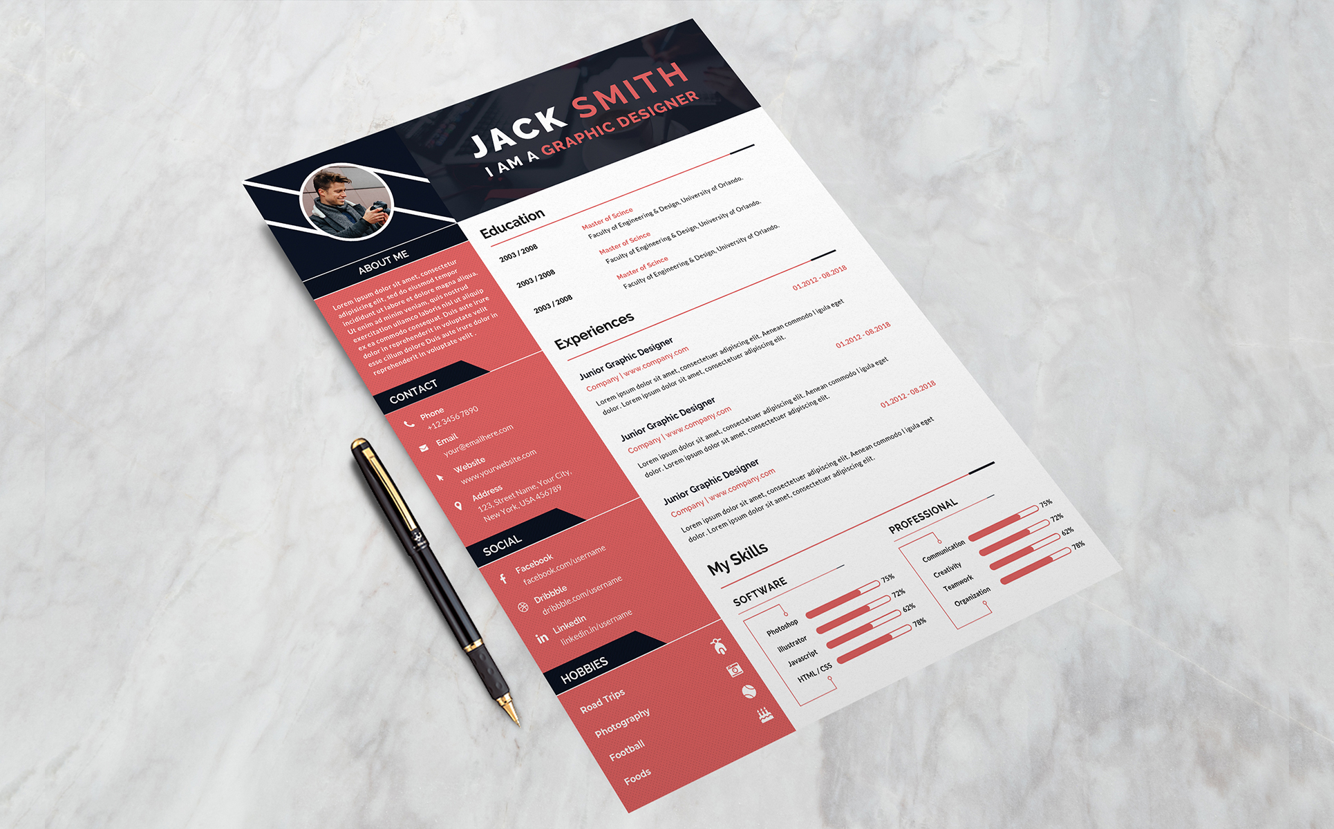 Download Резюме "Jack Smith - Resume Template" / Jack Smith - Resume Template - Адаптивный Резюме на тему графика resume-template cv-template