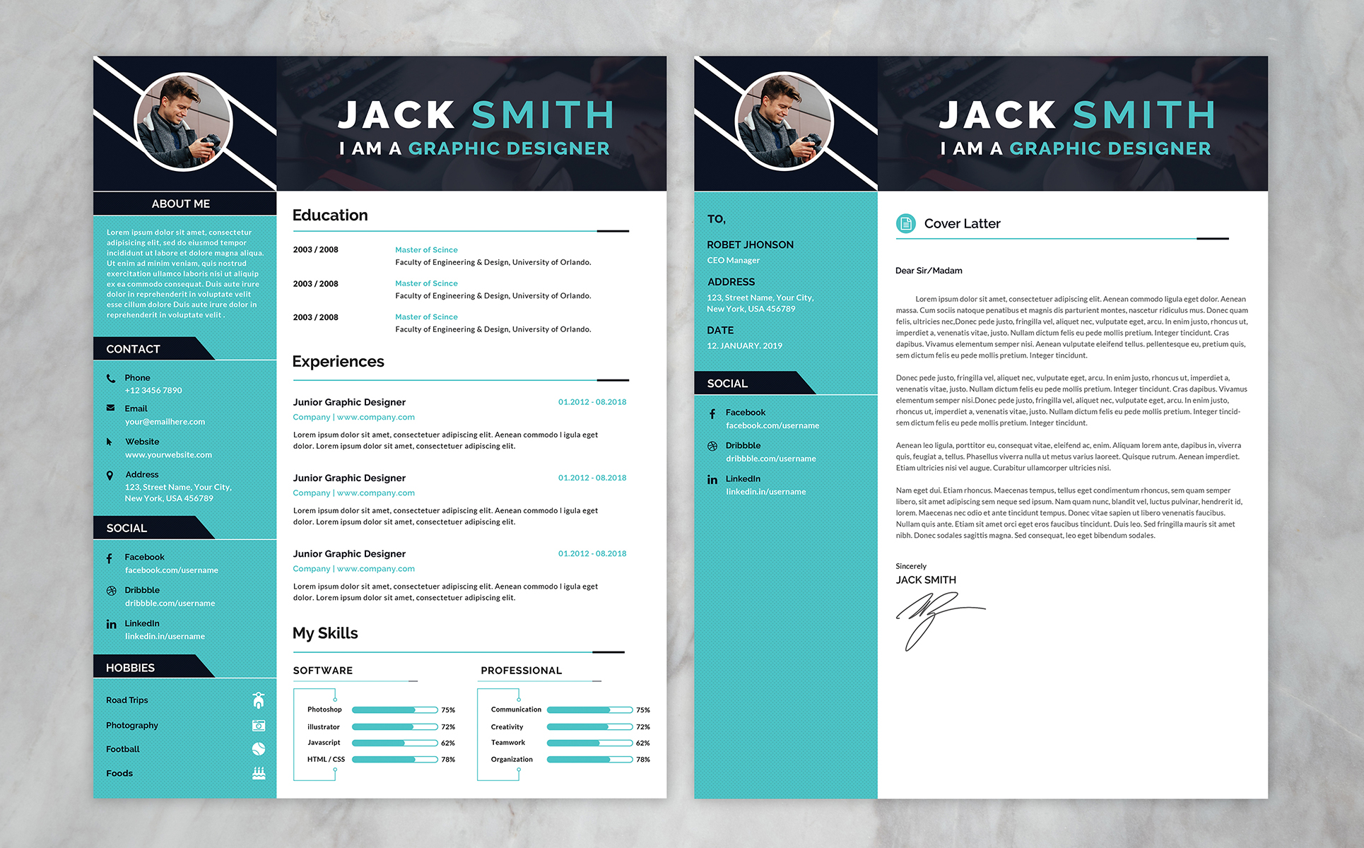 Download Резюме "Jack Smith - Resume Template" / Jack Smith - Resume Template - Адаптивный Резюме на тему графика resume-template cv-template