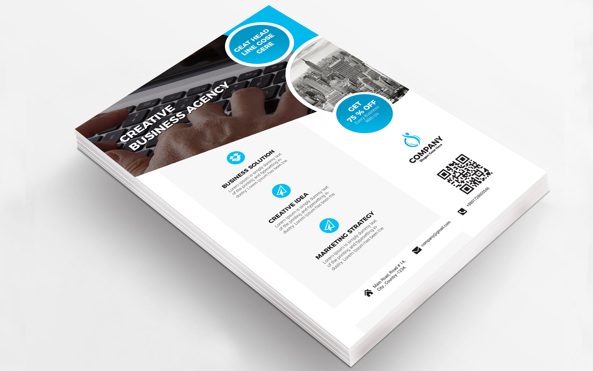 Download Фирменный стиль "Creative Thinking Business Flyer - Corporate Identity Template" / Creative Thinking Business Flyer - Corporate Identity Template - Фирменный стиль на тему графика abstract art artistic blue building computer corporate graph graphic green hi-quality id kit internet logo modern multimedia official photo play