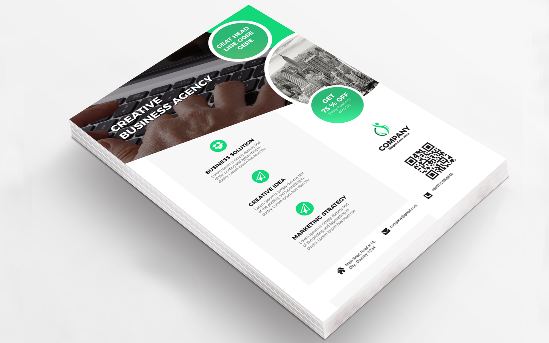 Download Фирменный стиль "Creative Thinking Business Flyer - Corporate Identity Template" / Creative Thinking Business Flyer - Corporate Identity Template - Фирменный стиль на тему графика abstract art artistic blue building computer corporate graph graphic green hi-quality id kit internet logo modern multimedia official photo play