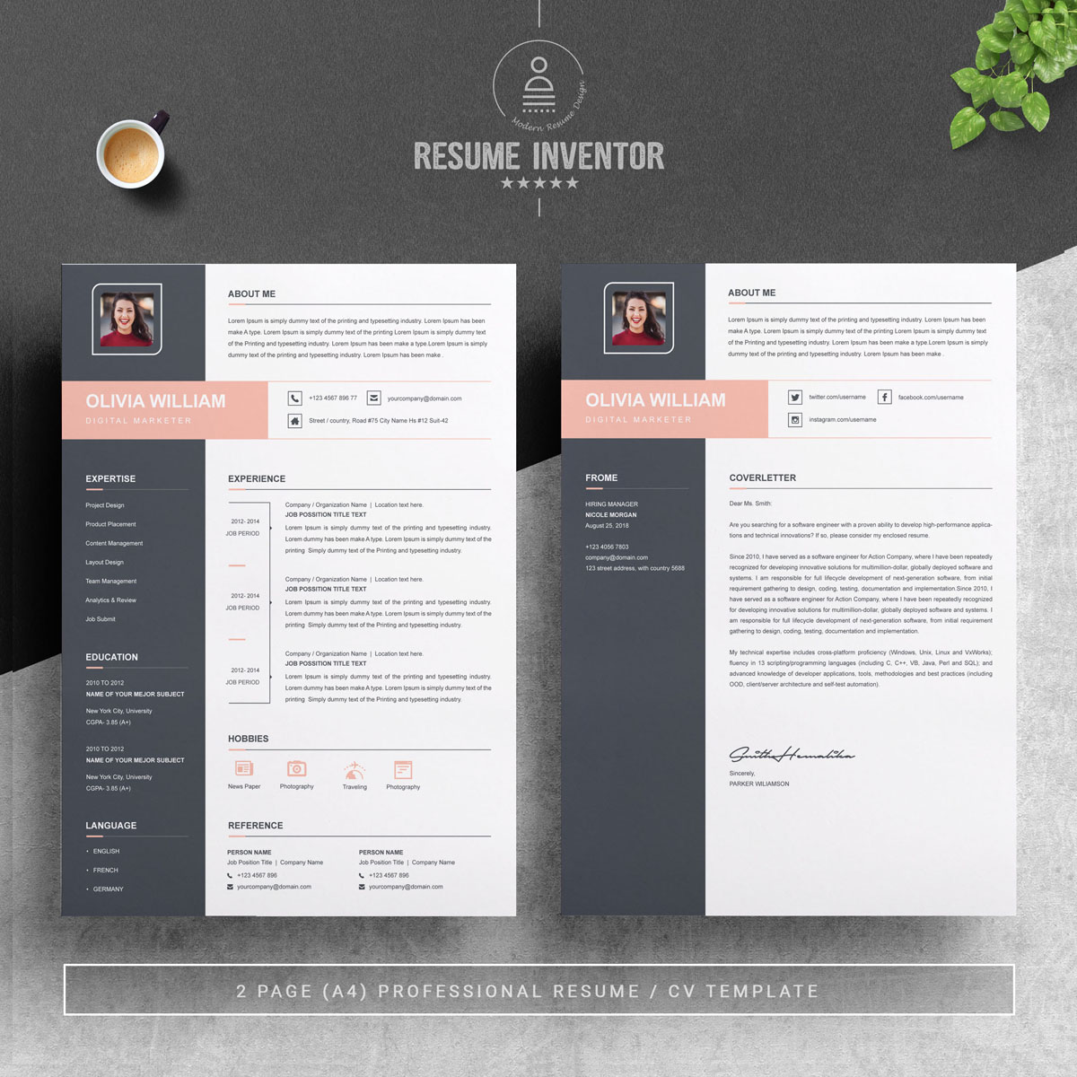 Download Резюме "William Resume Template" / William Resume Template - Резюме на тему графика resume 2 page clean cv cover letter design template illustrator eps mac pages microsoft word modern photoshop psd professional