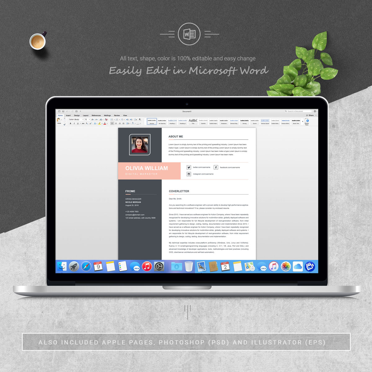 Download Резюме "William Resume Template" / William Resume Template - Резюме на тему графика resume 2 page clean cv cover letter design template illustrator eps mac pages microsoft word modern photoshop psd professional