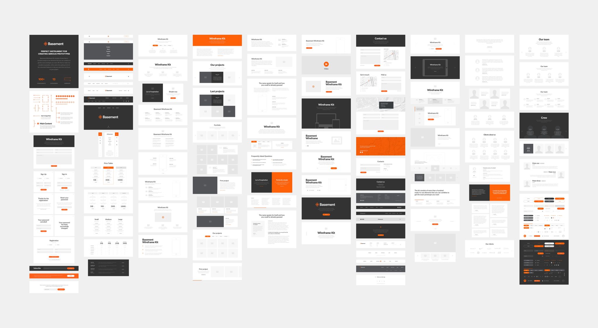 Download UI элементы "Basement Wireframe Bundle UI Elements" / Basement Wireframe Bundle UI Elements - UI элементы на тему графика wireframe ui kit prototype mobile social ecommerce web