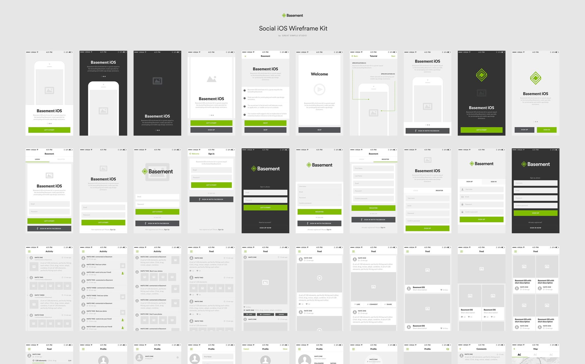 Download UI элементы "App Design Starter Kit UI Elements" / App Design Starter Kit UI Elements - UI элементы на тему графика app sketch photoshop ui kit prototype ios
