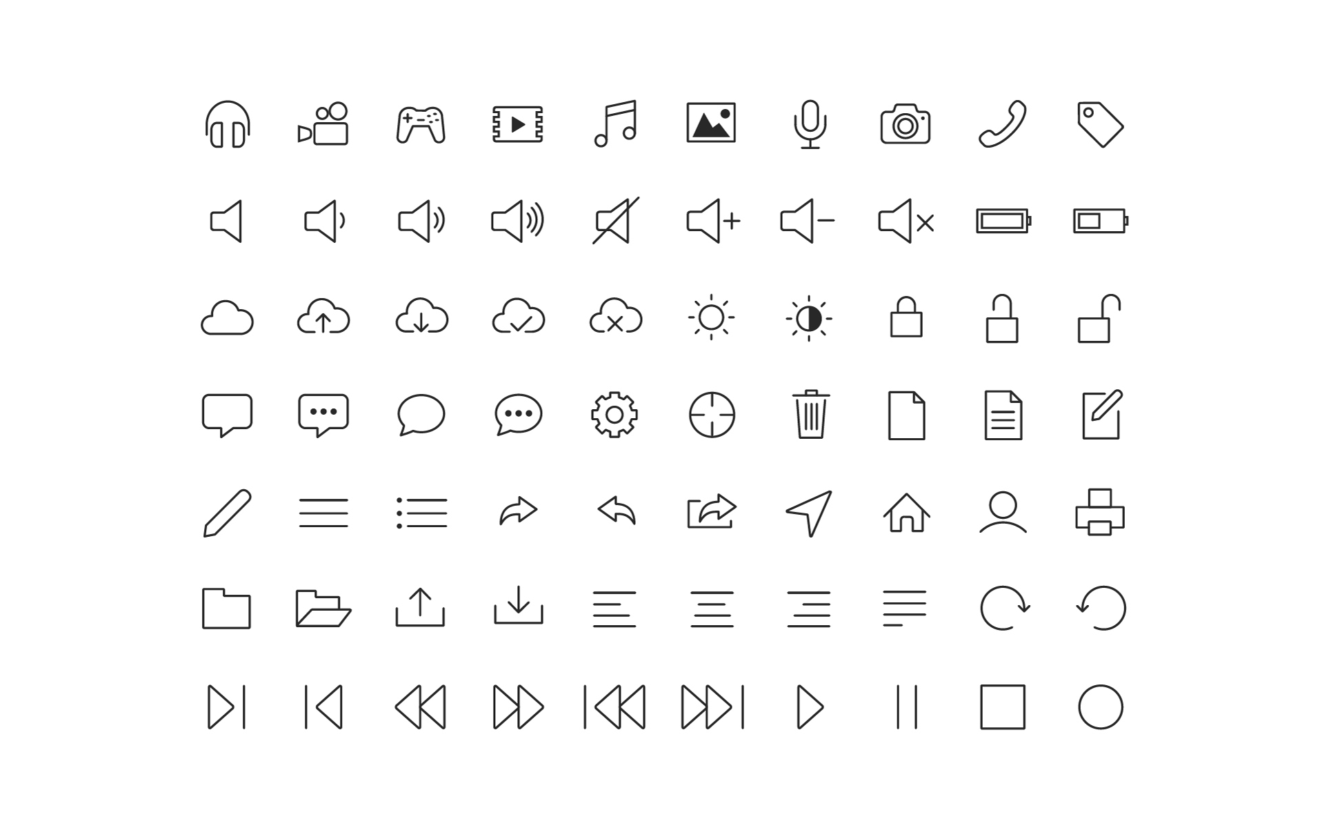 Download Набор иконок "Vector Line Icons and Font Set" / Vector Line Icons and Font Set - Набор иконок на тему графика vector line minimal minimalist icon icons cart checkout sound music office web media