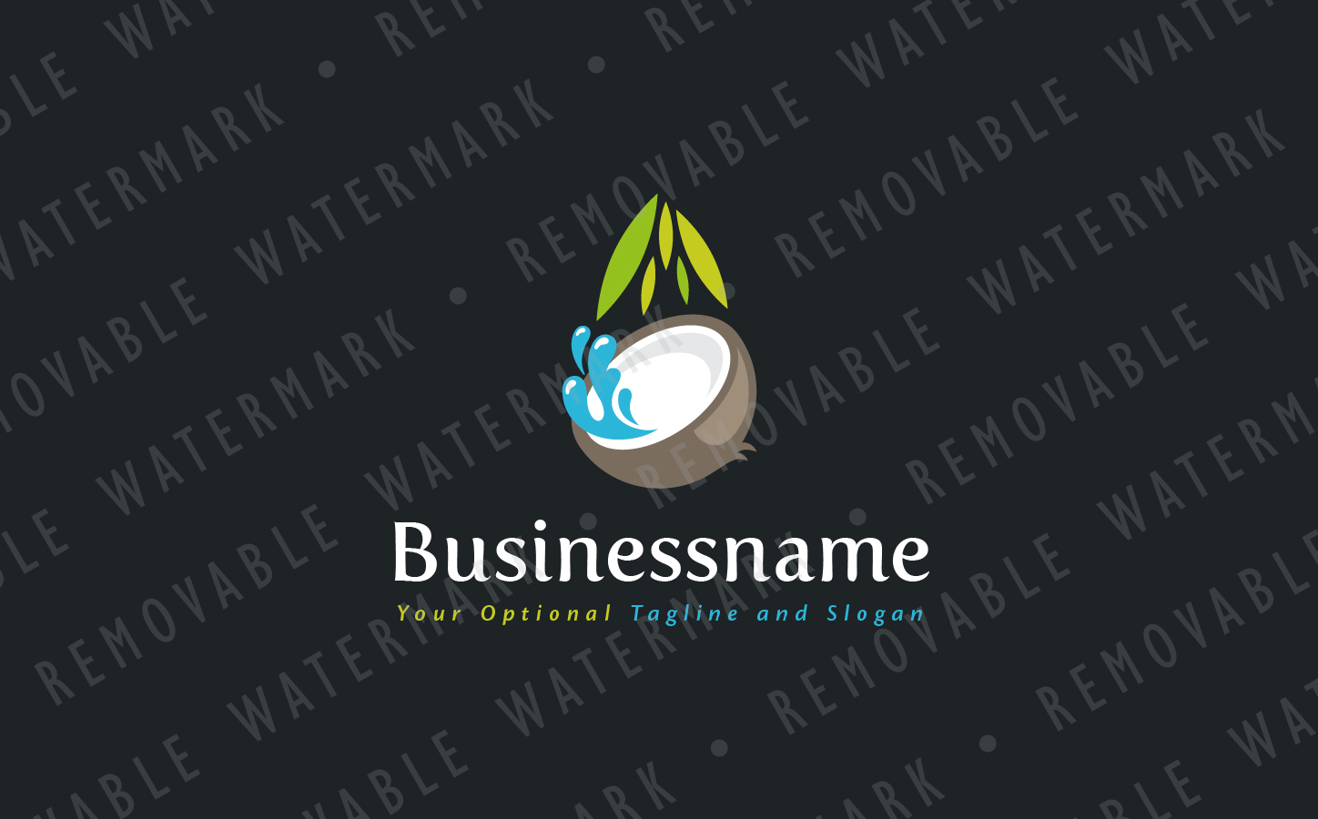 Download Шаблон логотипа "Coconut Water Logo Template" / Coconut Water Logo Template - Шаблон логотипа на тему графика nature leaf water natural organic healthy fruit cosmetics drop drink beverage tropical exotic milk oil coconut coco logo design template