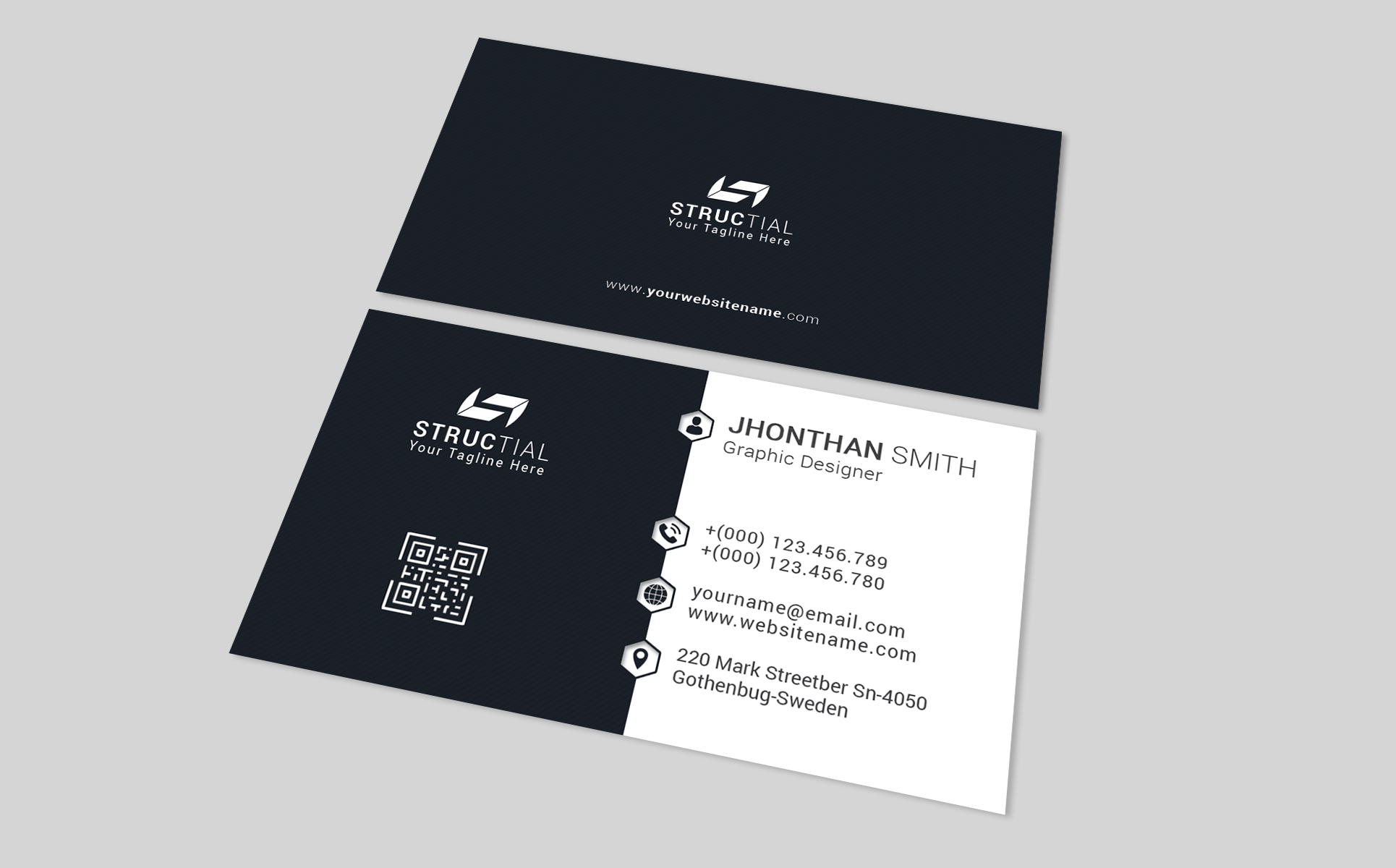 Download Фирменный стиль "Black & White Minimal Business Card - Corporate Identity Template" / Black & White Minimal Business Card - Corporate Identity Template - Фирменный стиль на тему графика business card clean unique corporate creative design horizontal professional psd qr code stationary template