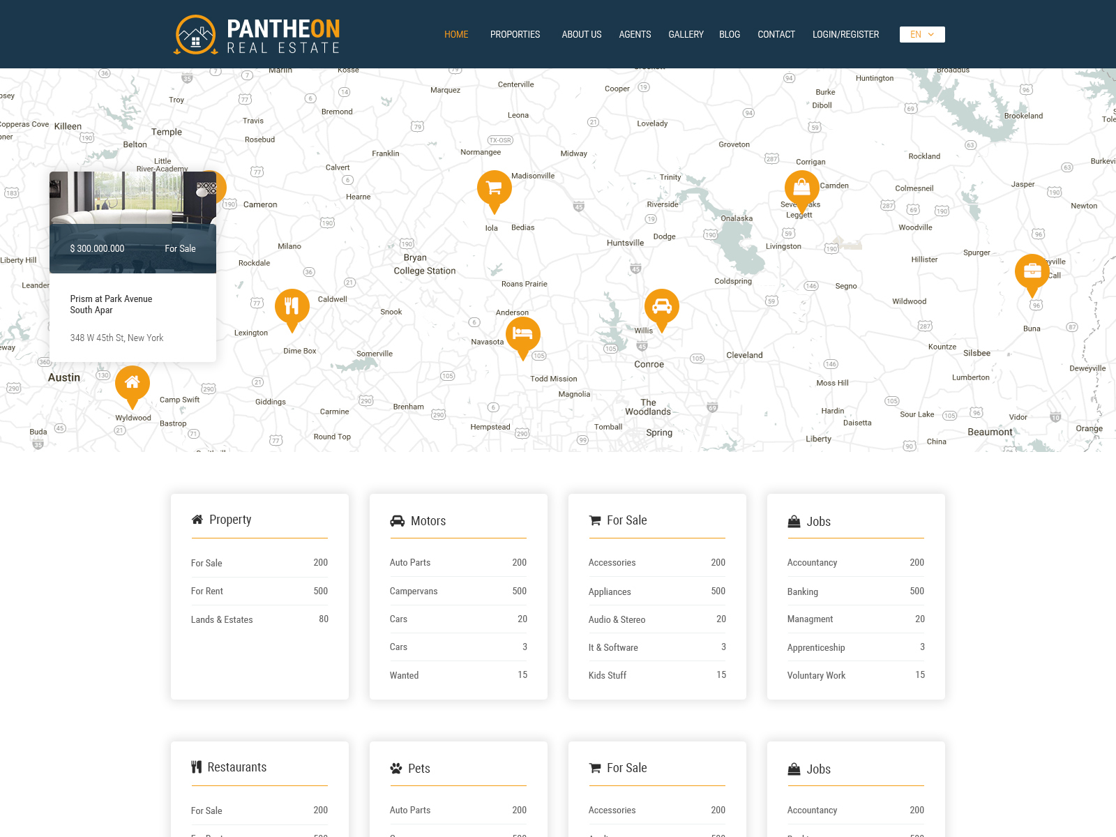 Download PSD шаблон "Pantheon Real Estate Directory PSD Template" / Pantheon Real Estate Directory PSD Template - PSD шаблон на тему агентство недвижимости real estate listings directory property house apartment hotel booking classified