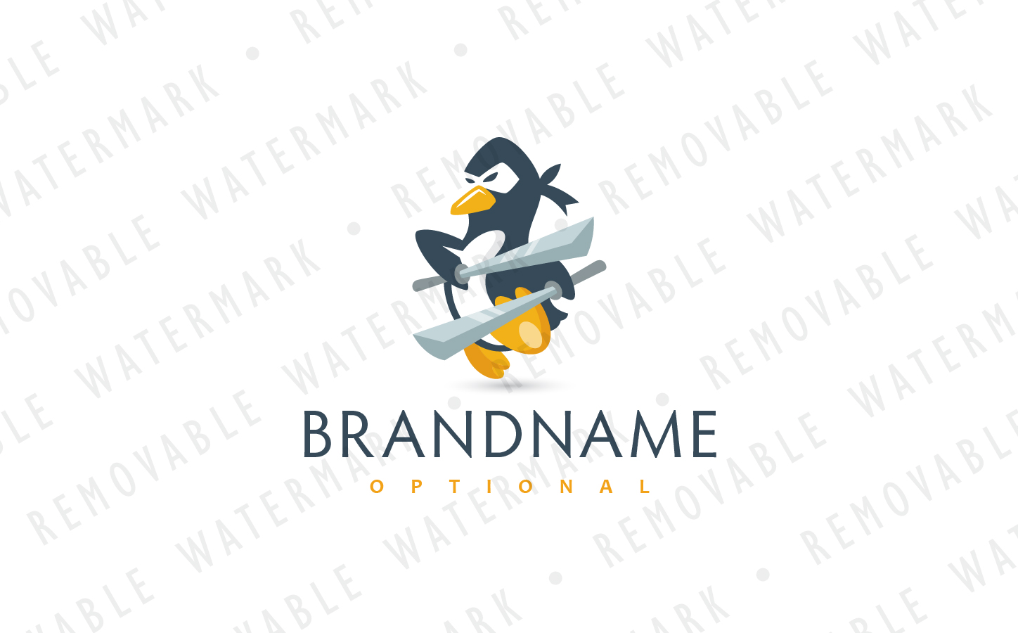 Download Шаблон логотипа "Ninja Penguin Logo Template" / Ninja Penguin Logo Template - Шаблон логотипа на тему графика animal character mascot illustration penguin ninja sword warrior jump attack cut fight martial strike blade resistance assassin logo design template