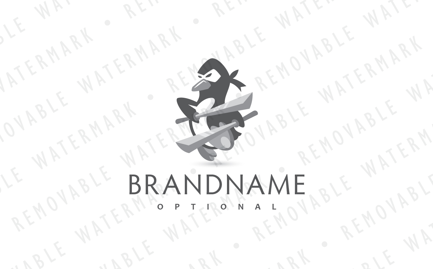 Download Шаблон логотипа "Ninja Penguin Logo Template" / Ninja Penguin Logo Template - Шаблон логотипа на тему графика animal character mascot illustration penguin ninja sword warrior jump attack cut fight martial strike blade resistance assassin logo design template