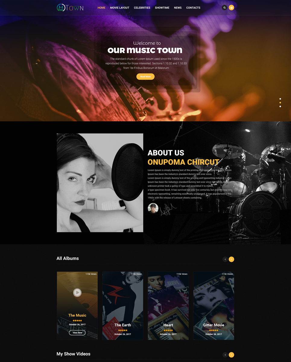 Download PSD шаблон "MovieTown - Movie  & Music PSD Template" / MovieTown - Movie  & Music PSD Template - PSD шаблон на тему видео-магазин movie music town affiliate blog audiovisual dailymotion film magazine marketing news playlist responsive video vimeo vlog youtube