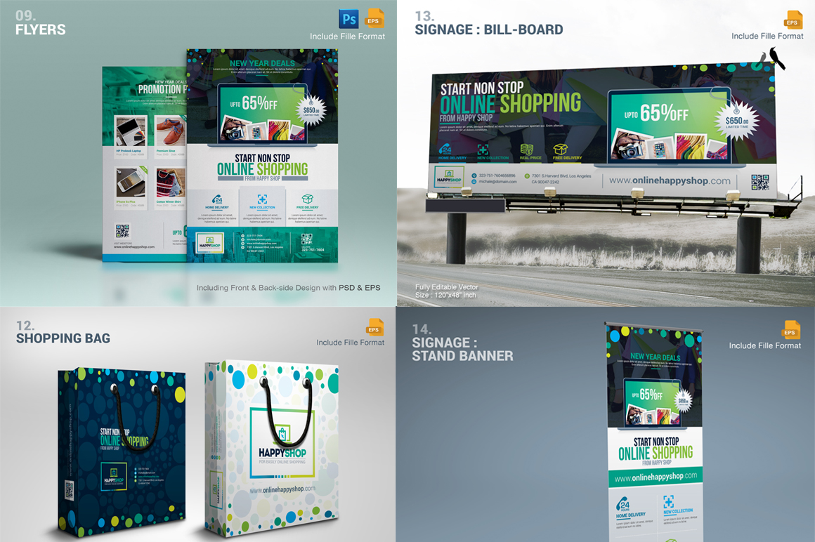 Download Фирменный стиль "Business Mega Branding Bundle for E-Commerce or Online Shop" / Business Mega Branding Bundle for E-Commerce or Online Shop - Фирменный стиль на тему графика e-commerce shop online business branding identity bundle stationery big pack package full kit stationary template corporate creative photoshop identity bundle