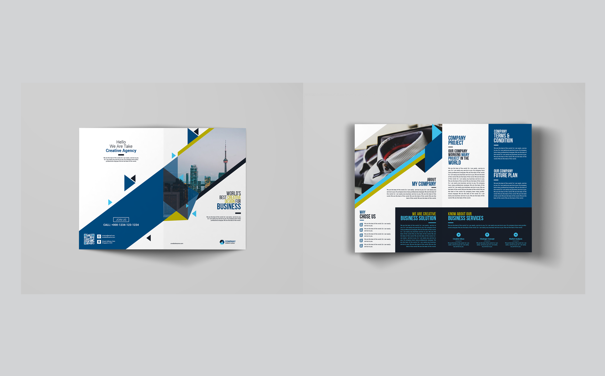 Download Фирменный стиль "Business Bi-Fold Brochure - Corporate Identity Template" / Business Bi-Fold Brochure - Corporate Identity Template - Фирменный стиль на тему графика a4 agency bi-fold bifold blue brochure business clean colorful company corporate creative design editable folding indesign key visual leaflet lifestyle