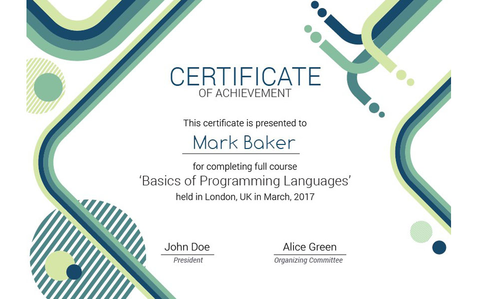 Download Шаблон сертификата "IT Courses Certificate Template" / IT Courses Certificate Template - Шаблон сертификата на тему графика certificate business it programming education computer