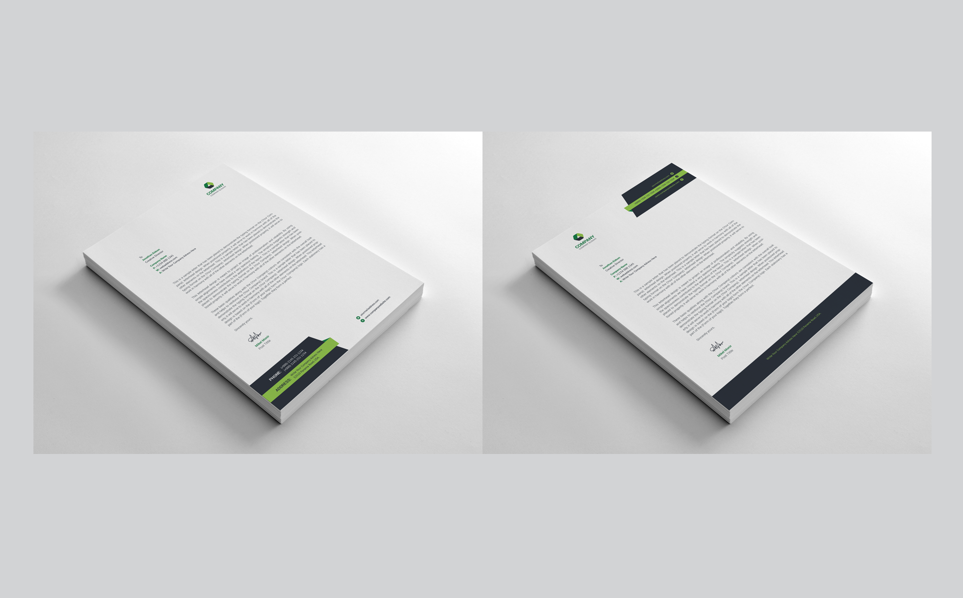 Download Фирменный стиль "Clean Letterhead - Corporate Identity Template" / Clean Letterhead - Corporate Identity Template - Фирменный стиль на тему графика black blue both side design business card letterhead creative flyer graphic green landscape letterhead design logo magazine modern official print