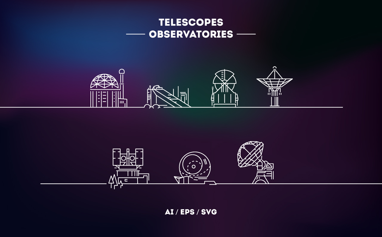 Download Шаблон логотипа "Telescopes and Observatories Logo Template" / Telescopes and Observatories Logo Template - Шаблон логотипа на тему графика astronomy observatories detector galaxy flat icon solar astrophysics comet aliens astronaut universe locate technical telescope astronomic illustration linear line space