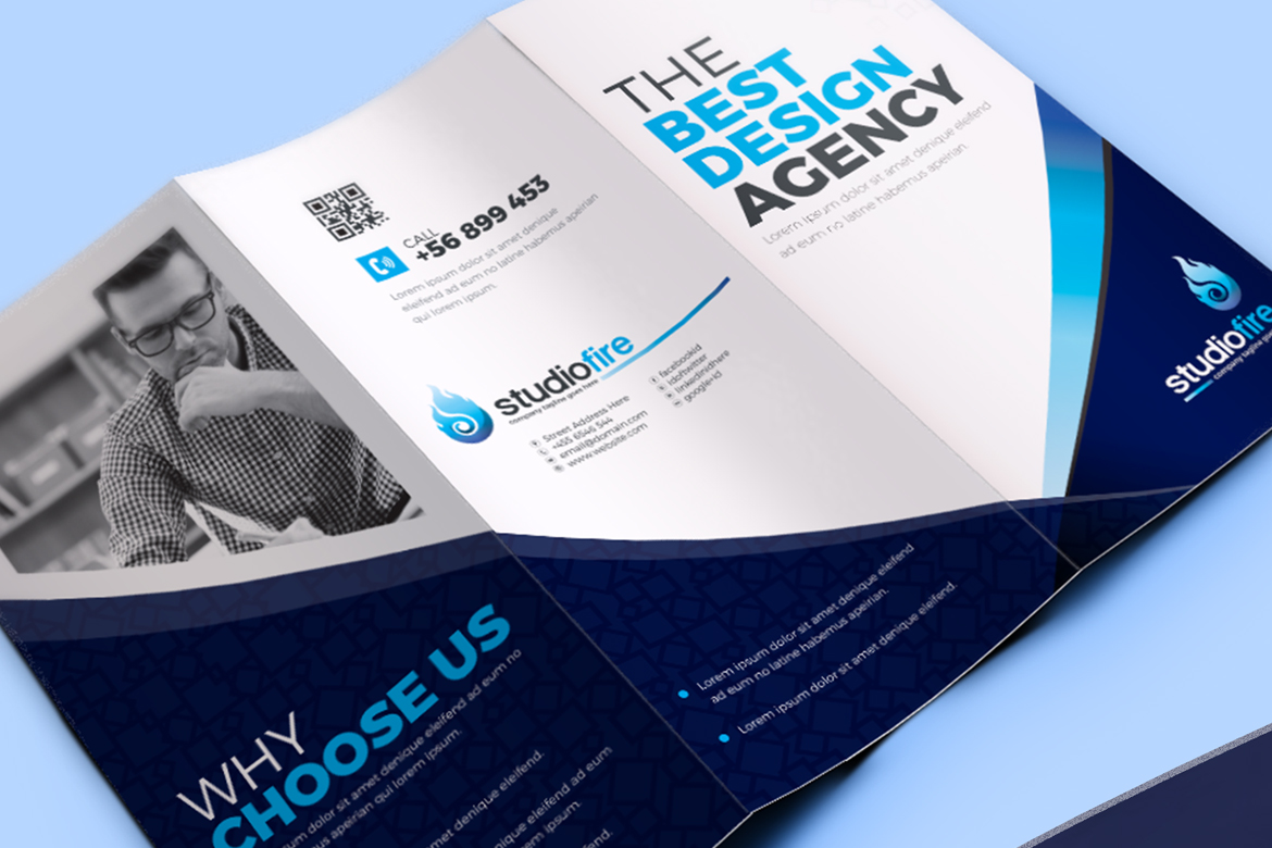 Download Фирменный стиль "Tri-Fold Brochure - - Corporate Identity Template" / Tri-Fold Brochure - - Corporate Identity Template - Фирменный стиль на тему графика tri-fold brochure design template 3 fold triangle square twi-fold corporate product business creative clean advertising elegant professional simple trifold business