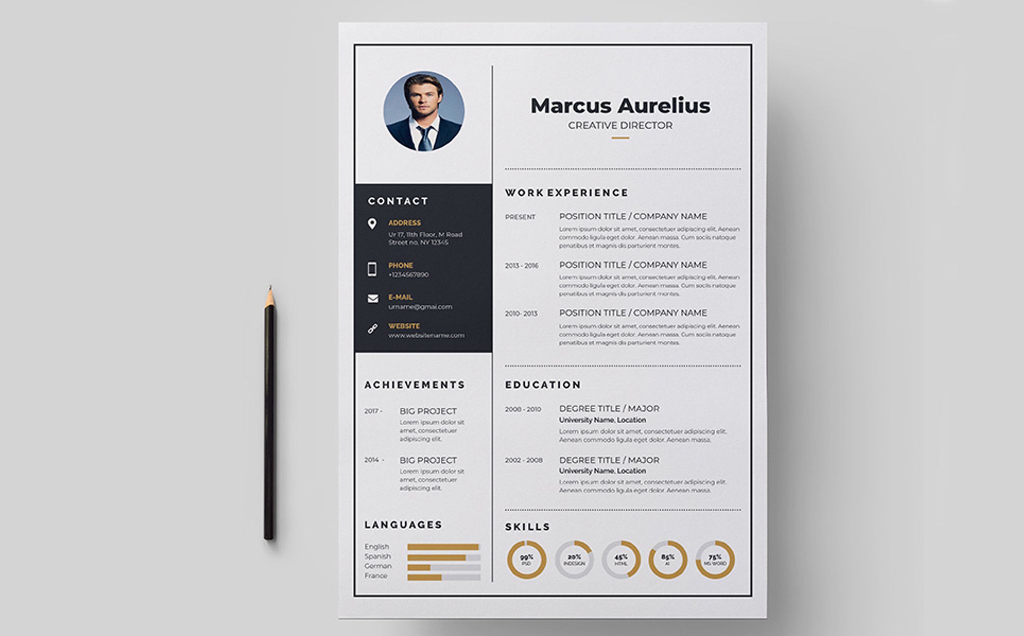 Download Резюме "Elegant Resume Template" / Elegant Resume Template - Резюме на тему графика a4 resume clean cv cover letter creative curriculum vitae design template doc docx employment indesign job modern best editable