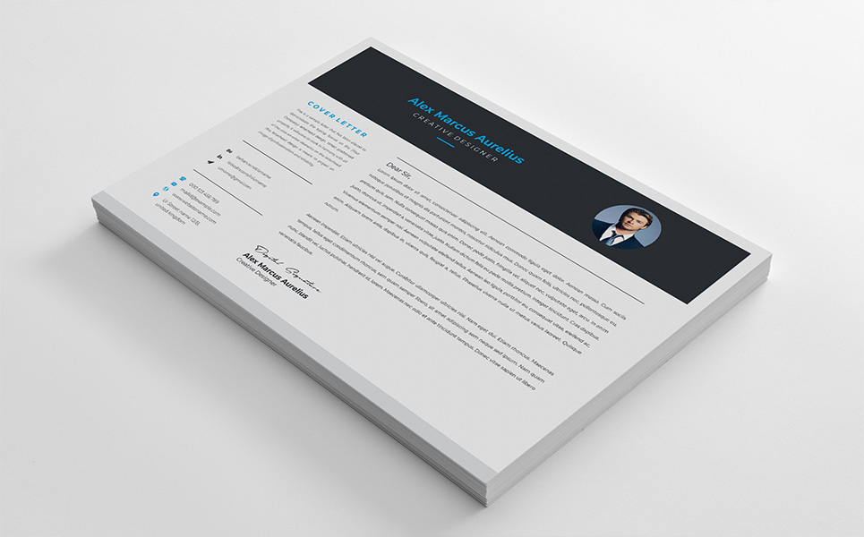 Download Резюме "Black & Blue Resume Template" / Black & Blue Resume Template - Резюме на тему графика a4 resume clean cv cover letter creative curriculum vitae design template doc docx employment indesign job modern best black blue