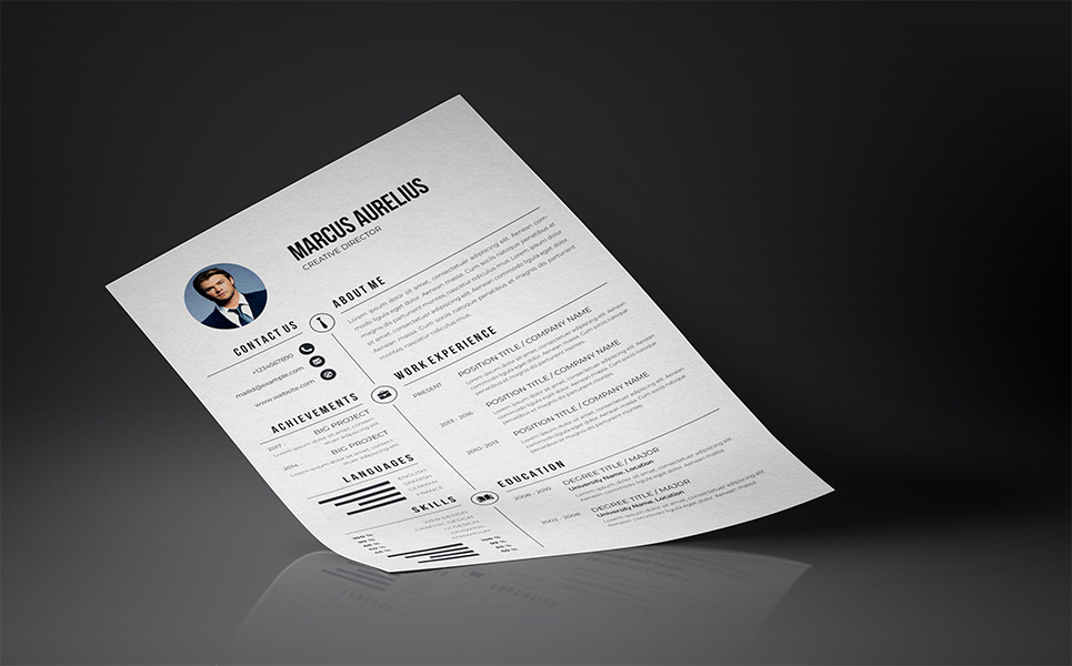 Download Резюме "Black & White Resume Template" / Black & White Resume Template - Резюме на тему графика a4 resume clean cv cover letter creative curriculum vitae design template doc docx employment indesign job modern best