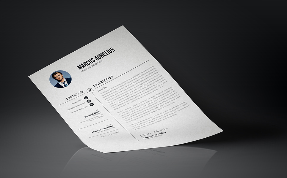 Download Резюме "Black & White Resume Template" / Black & White Resume Template - Резюме на тему графика a4 resume clean cv cover letter creative curriculum vitae design template doc docx employment indesign job modern best