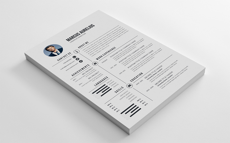 Download Резюме "Black & White Resume Template" / Black & White Resume Template - Резюме на тему графика a4 resume clean cv cover letter creative curriculum vitae design template doc docx employment indesign job modern best
