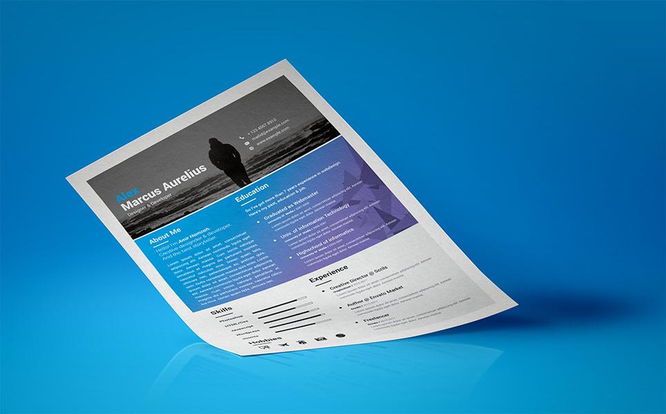 Download Резюме "Blue with Cover Letter Resume Template" / Blue with Cover Letter Resume Template - Резюме на тему графика resume a4 business card clean complete cover letter creative curriculum vitae cv design doc docx editable employment flexible fresh illustrator