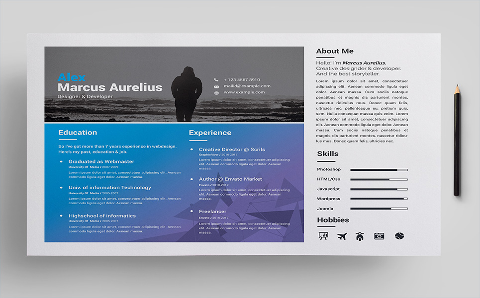 Download Резюме "Blue with Cover Letter Resume Template" / Blue with Cover Letter Resume Template - Резюме на тему графика resume a4 business card clean complete cover letter creative curriculum vitae cv design doc docx editable employment flexible fresh illustrator