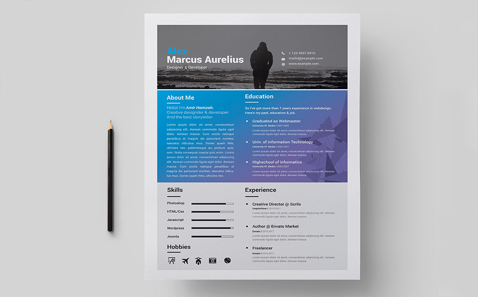 Download Резюме "Blue with Cover Letter Resume Template" / Blue with Cover Letter Resume Template - Резюме на тему графика resume a4 business card clean complete cover letter creative curriculum vitae cv design doc docx editable employment flexible fresh illustrator