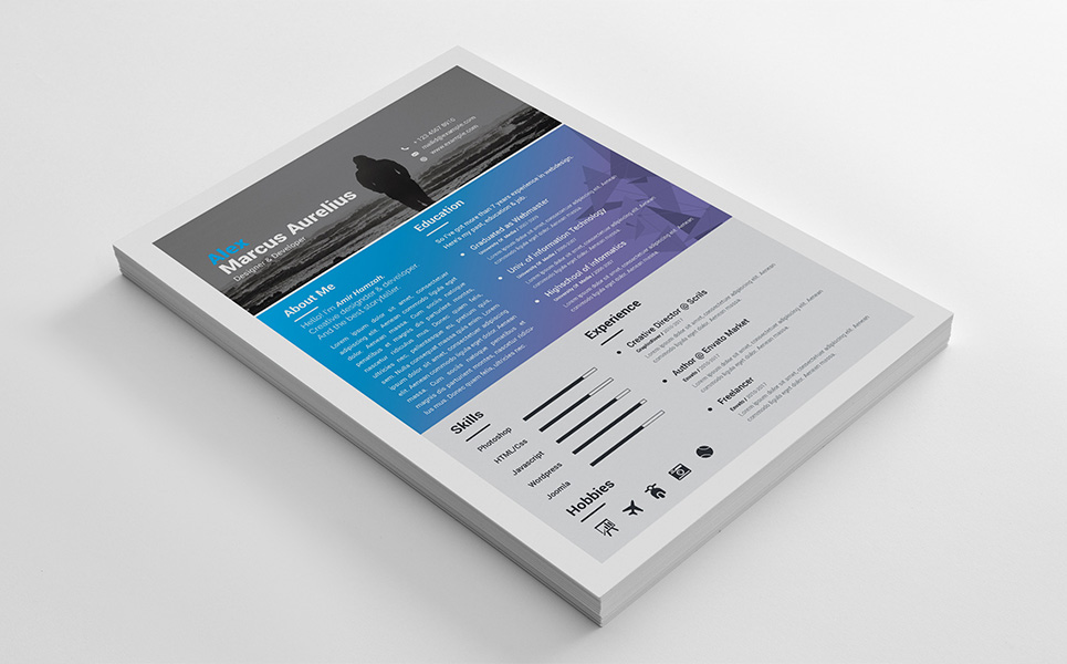 Download Резюме "Blue with Cover Letter Resume Template" / Blue with Cover Letter Resume Template - Резюме на тему графика resume a4 business card clean complete cover letter creative curriculum vitae cv design doc docx editable employment flexible fresh illustrator