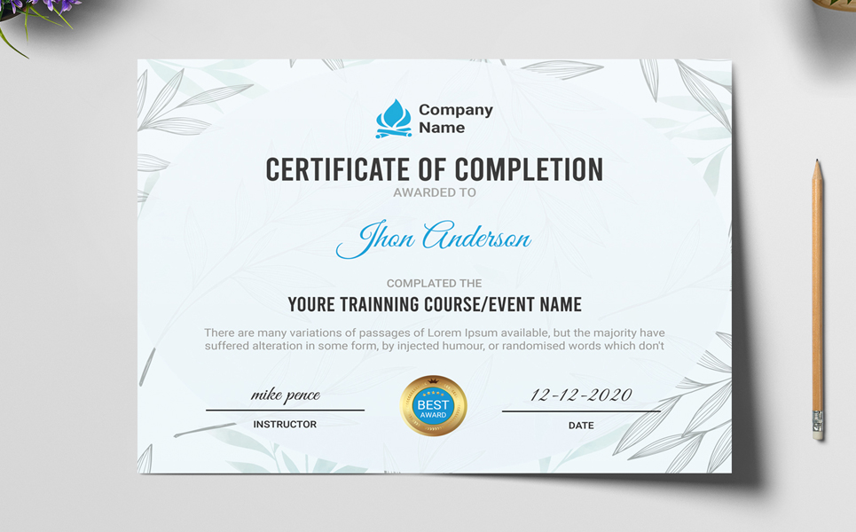 Download Шаблон сертификата "Flexible Professional Completion Certificate Template" / Flexible Professional Completion Certificate Template - Шаблон сертификата на тему графика achievement acknowledgement appraisal appreciation award certificate indesign psd template certification corporate diploma employee excellence frame graduation modern paper