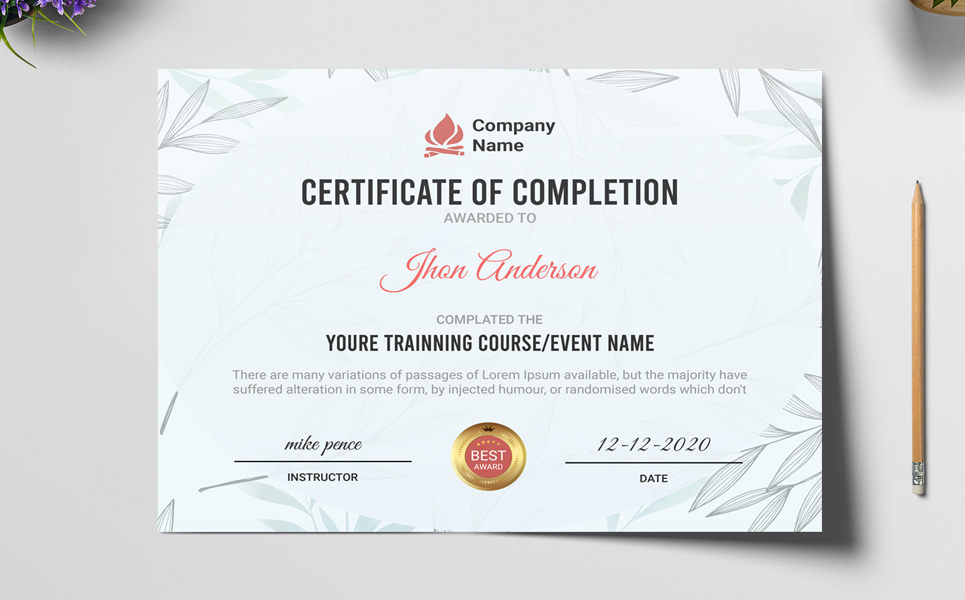 Download Шаблон сертификата "Flexible Professional Completion Certificate Template" / Flexible Professional Completion Certificate Template - Шаблон сертификата на тему графика achievement acknowledgement appraisal appreciation award certificate indesign psd template certification corporate diploma employee excellence frame graduation modern paper