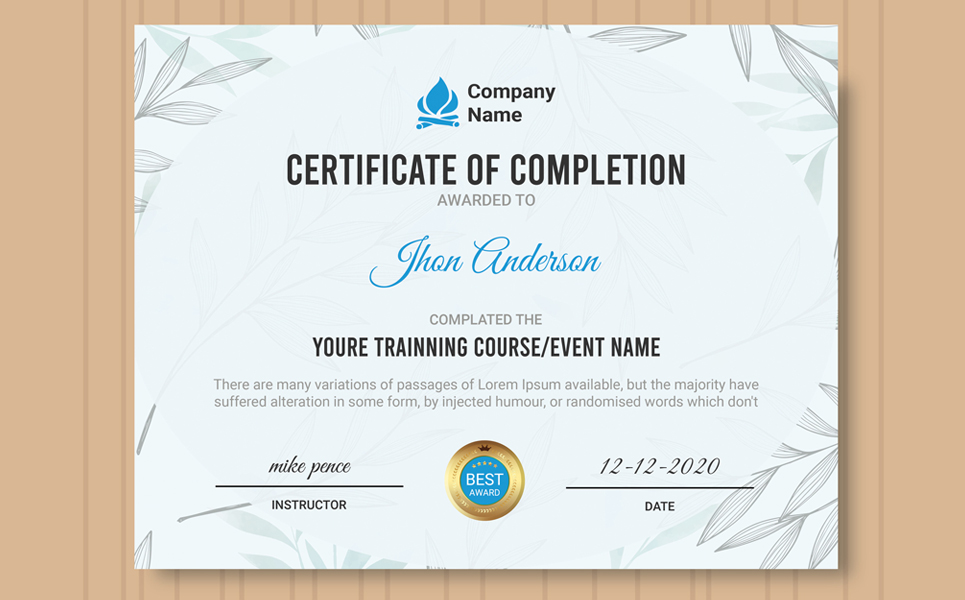 Download Шаблон сертификата "Flexible Professional Completion Certificate Template" / Flexible Professional Completion Certificate Template - Шаблон сертификата на тему графика achievement acknowledgement appraisal appreciation award certificate indesign psd template certification corporate diploma employee excellence frame graduation modern paper