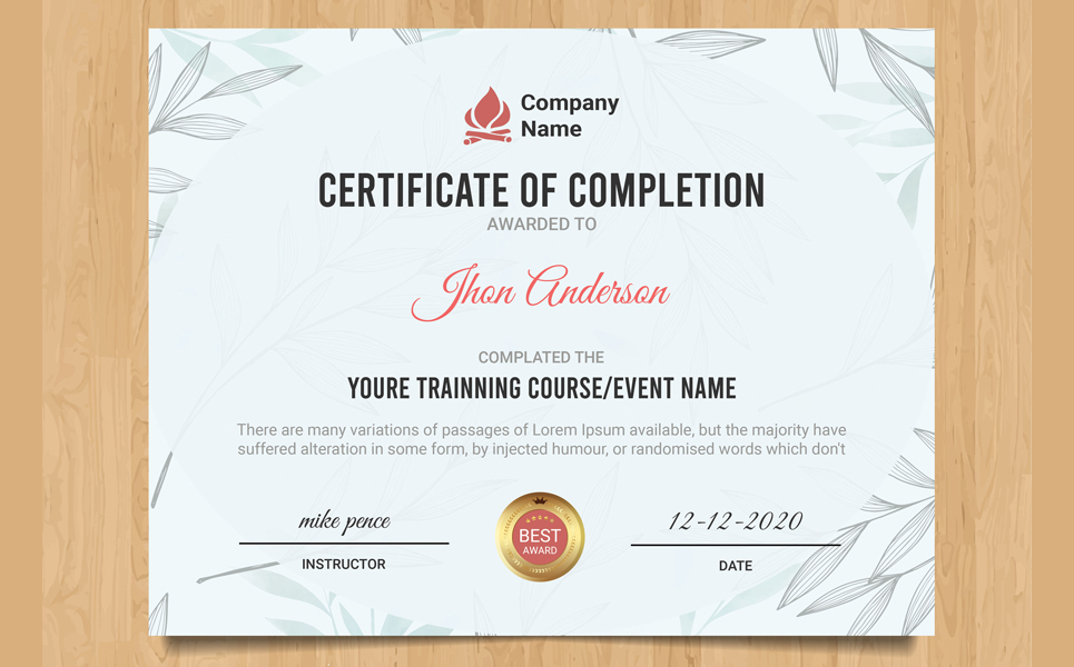 Download Шаблон сертификата "Flexible Professional Completion Certificate Template" / Flexible Professional Completion Certificate Template - Шаблон сертификата на тему графика achievement acknowledgement appraisal appreciation award certificate indesign psd template certification corporate diploma employee excellence frame graduation modern paper