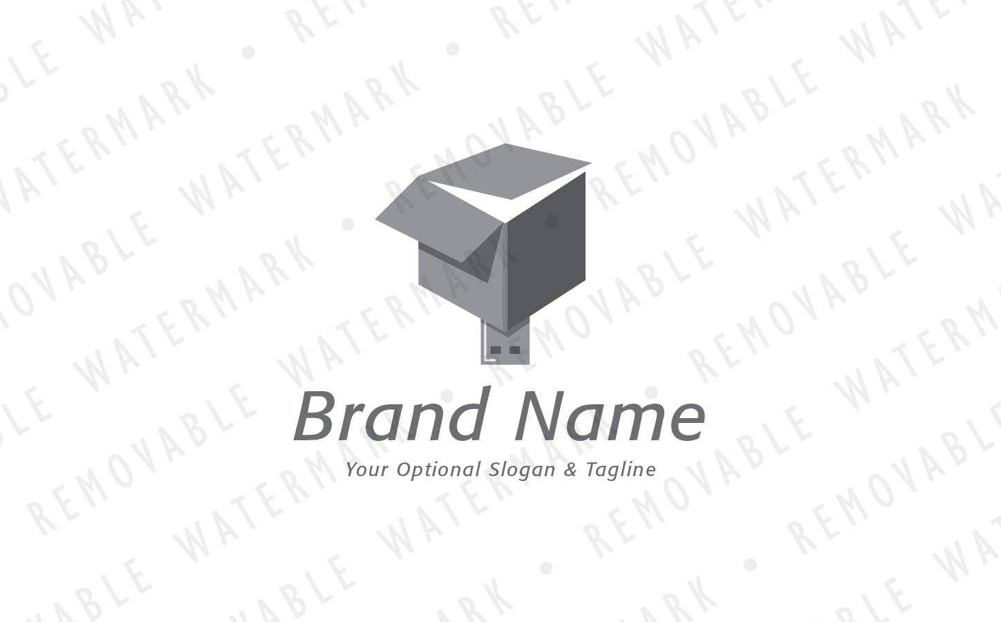 Download Шаблон логотипа "Data Box Logo Template" / Data Box Logo Template - Шаблон логотипа на тему графика box data safe secure success storage transfer port warehouse usb connector computer technology protection cube archive information logo design template