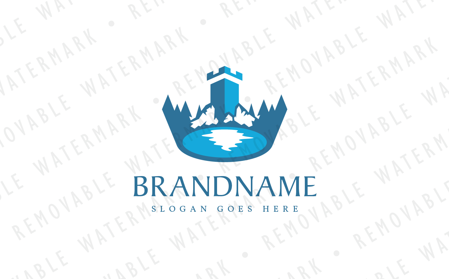 Download Шаблон логотипа "King's Fortress Logo Template" / King's Fortress Logo Template - Шаблон логотипа на тему графика castle landscape stability trust integrity wood lake strength tower fortress crown king scenery fort keep stronghold kingdom logo design template