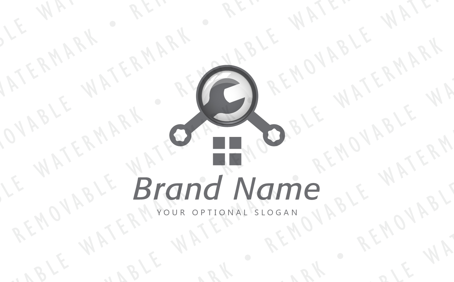 Download Шаблон логотипа "Find & Fix Logo Template" / Find & Fix Logo Template - Шаблон логотипа на тему графика search real estate house home magnifying maintenance tool repair equipment zoom roof handyman wrench fix spanner realty logo design template