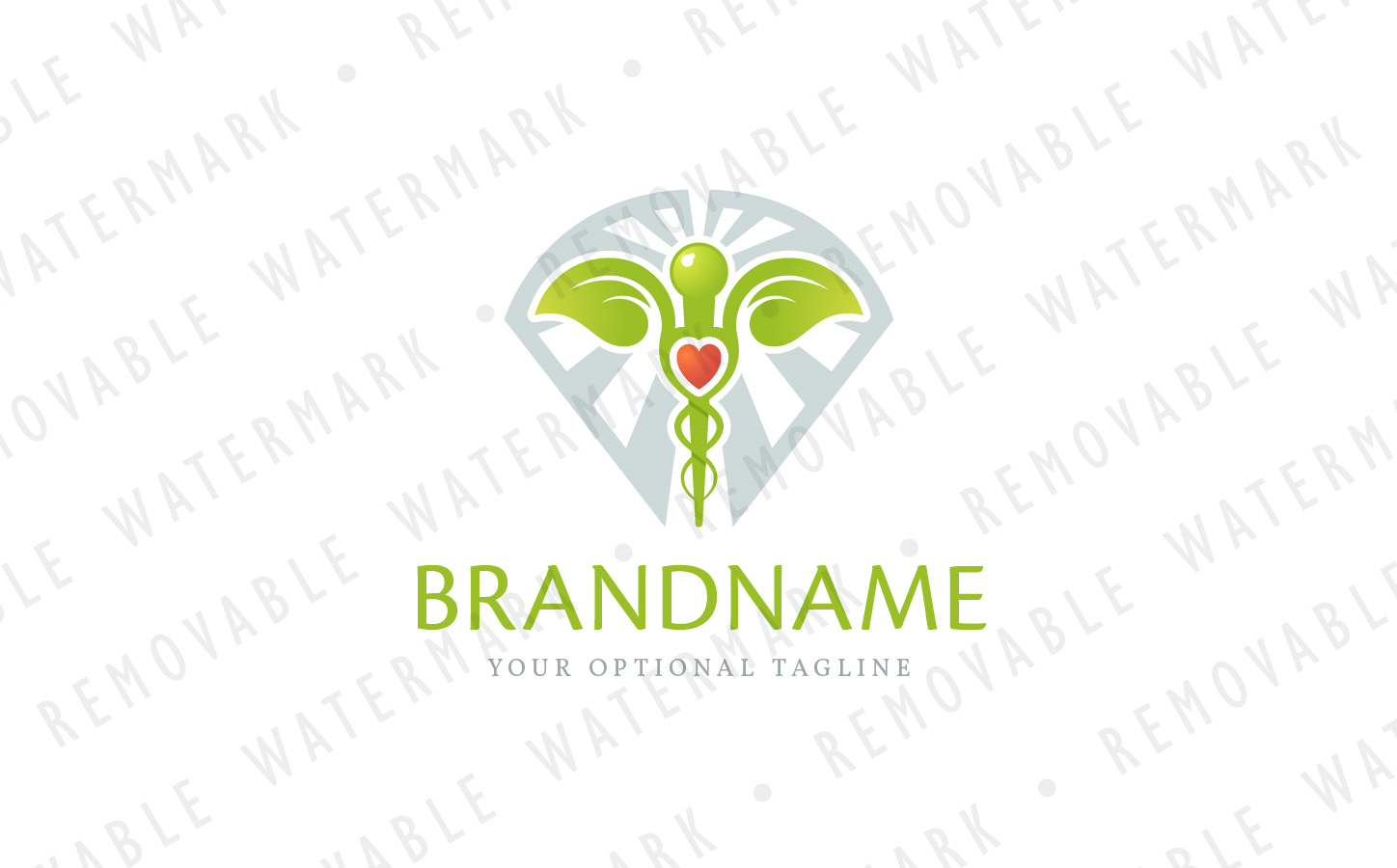 Download Шаблон логотипа "Caduceus Leaves Logo Template" / Caduceus Leaves Logo Template - Шаблон логотипа на тему графика energy leaf caduceus natural healthy growth heart power sprout rod medicine cure healing pharmacy organic herb logo design template medical