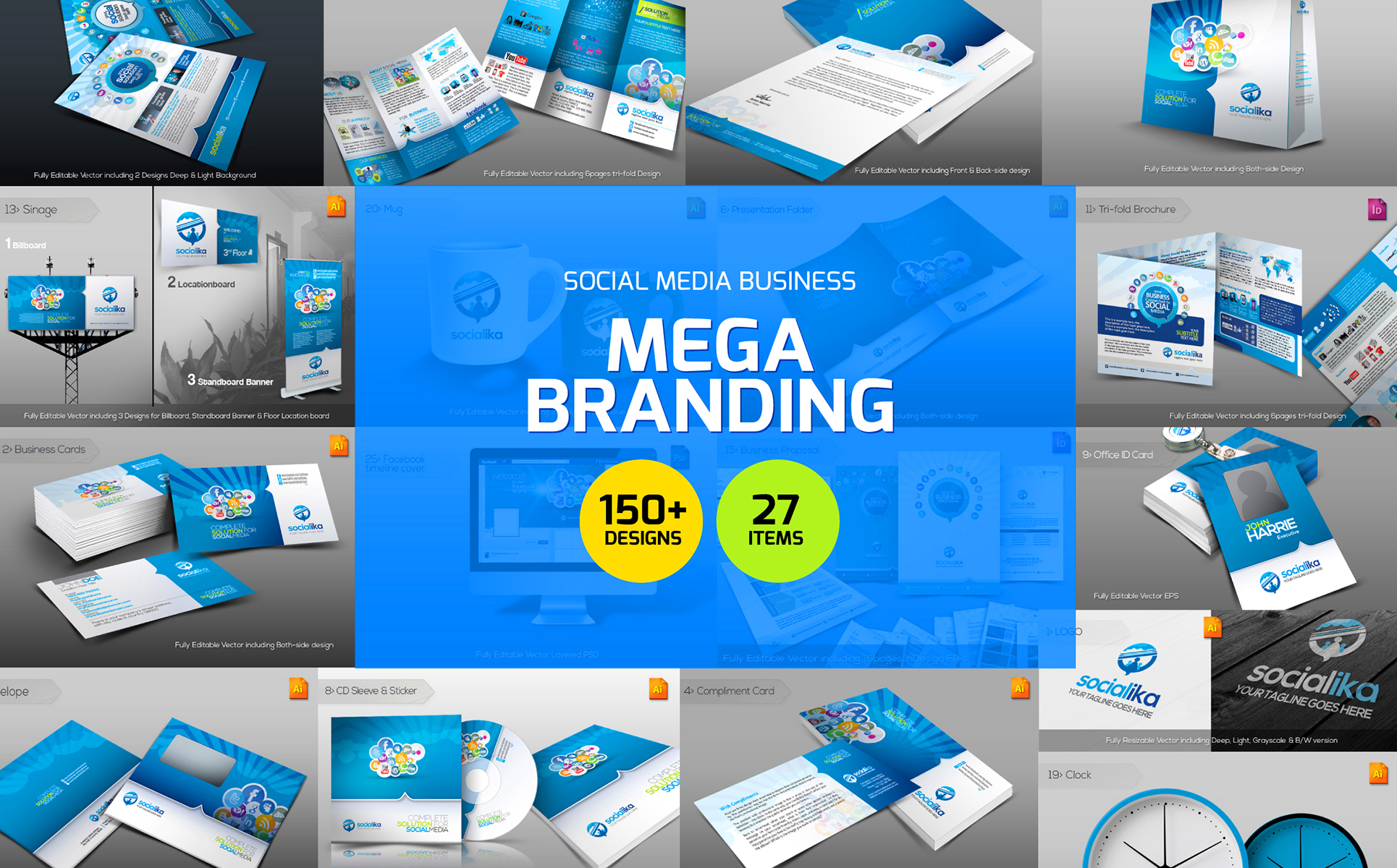 Download Фирменный стиль "Social Media Branding - Corporate Identity Template" / Social Media Branding - Corporate Identity Template - Фирменный стиль на тему графика social mesida media corporate business branding stationery bundle marketing agency analysis promotion plan