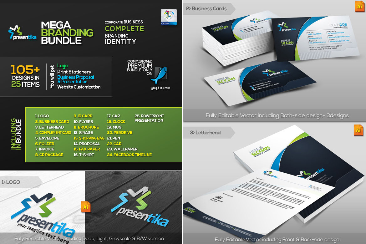 Download Presentica — бандл корпоративного стиля / Presentica | Corporate Business Branding Identity Pack - Фирменный стиль на тему графика multipurpose business branding identity corporate design flyer logo stationery official paper print templatesundefined agency marketingundefined