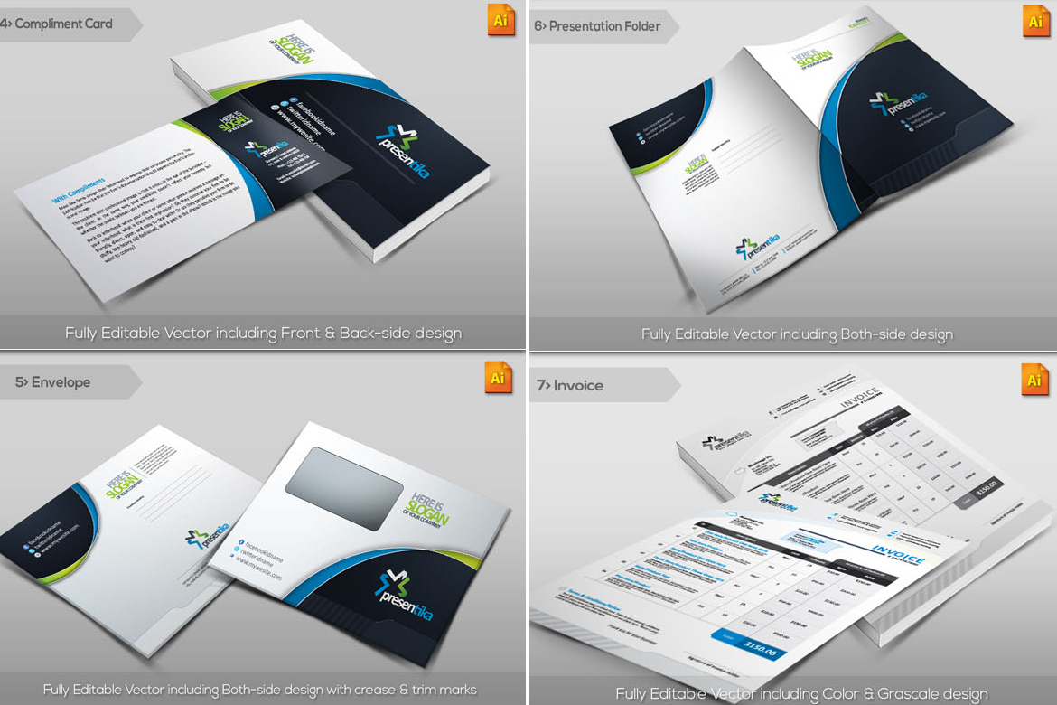 Download Presentica — бандл корпоративного стиля / Presentica | Corporate Business Branding Identity Pack - Фирменный стиль на тему графика multipurpose business branding identity corporate design flyer logo stationery official paper print templatesundefined agency marketingundefined