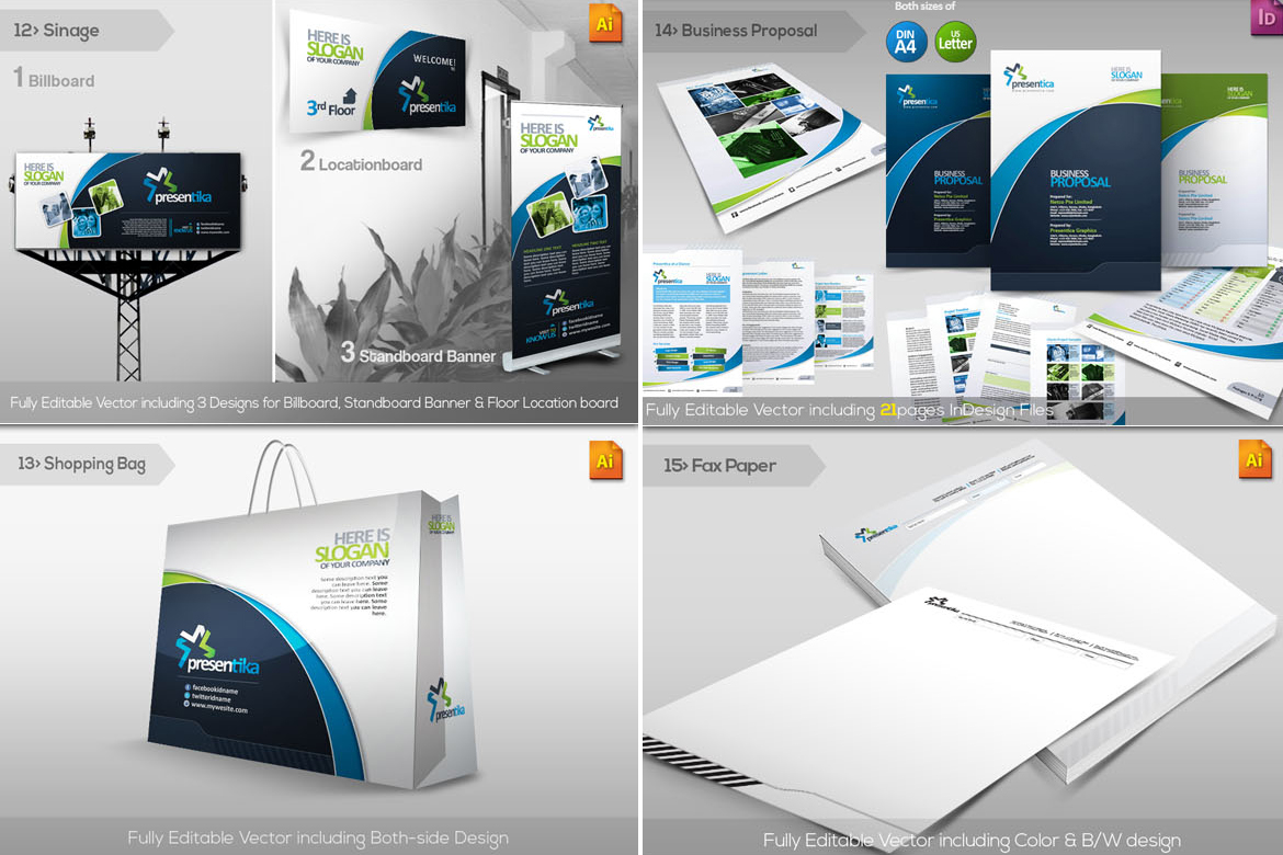 Download Presentica — бандл корпоративного стиля / Presentica | Corporate Business Branding Identity Pack - Фирменный стиль на тему графика multipurpose business branding identity corporate design flyer logo stationery official paper print templatesundefined agency marketingundefined