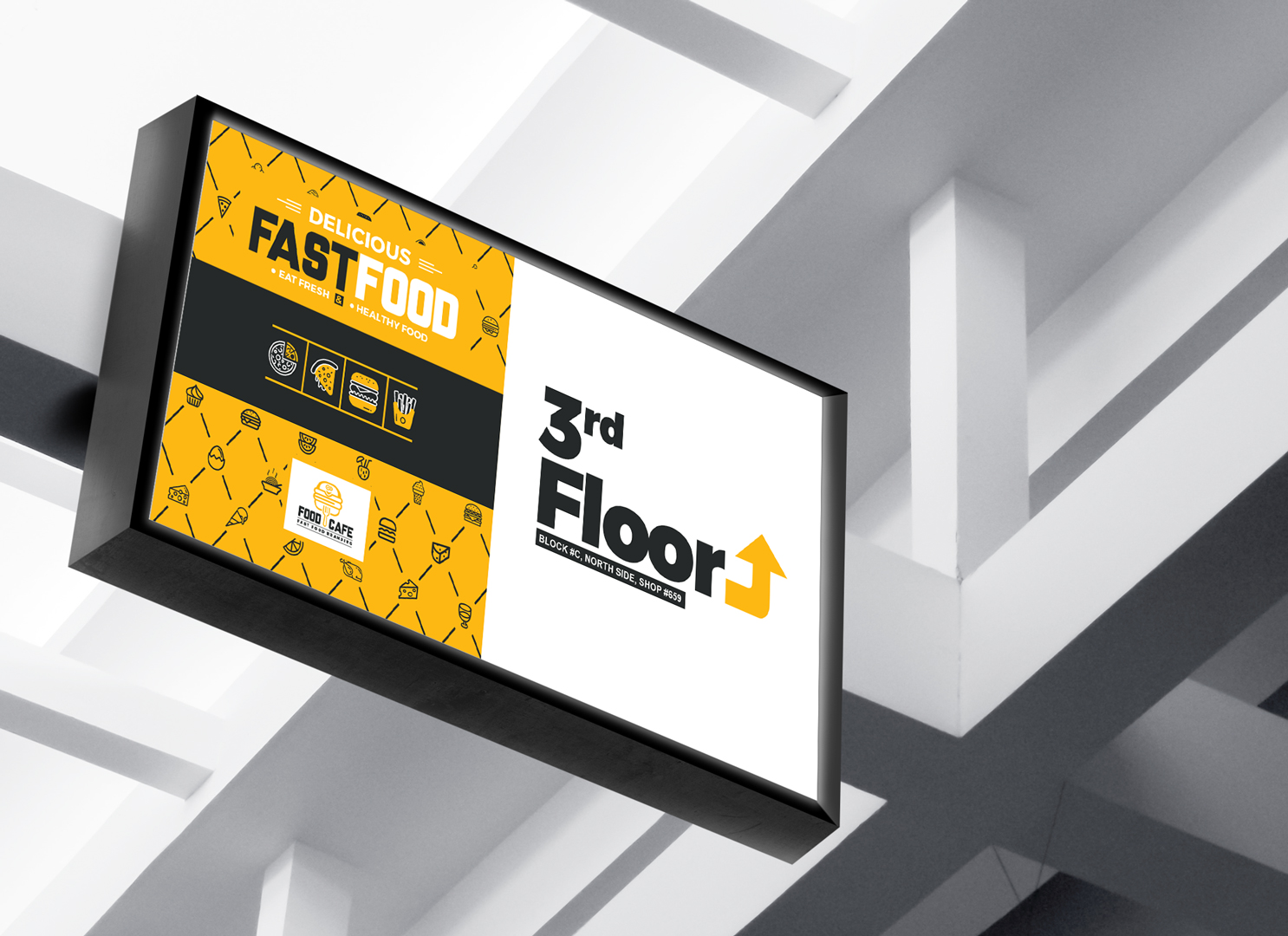 Download Цифровые баннеры рекламы фаст фуда на билбордах, рекламных щитах, магазинах / Digital Signage for Fast Food Agency | Billboard, Rollup Banner, Location Board, Promotional Counter, Shop Sign - Фирменный стиль на тему графика fast food restaurant catering signage pack bundle billboard design template rollup banner outdoor indoor promotion counter promotional shop sign location