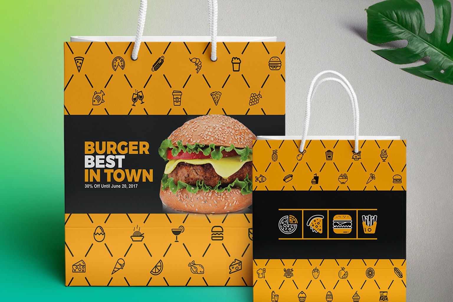 Download Фирменный стиль "Shopping Bag Design Template for Fast Food and Restaurant Company | Include 4 Size Bag Design" / Shopping Bag Design Template for Fast Food and Restaurant Company | Include 4 Size Bag Design - Фирменный стиль на тему графика tags fast food restaurant cafe company shopping bag shop mall tote paper coffee gift plastic design template illustration online concept