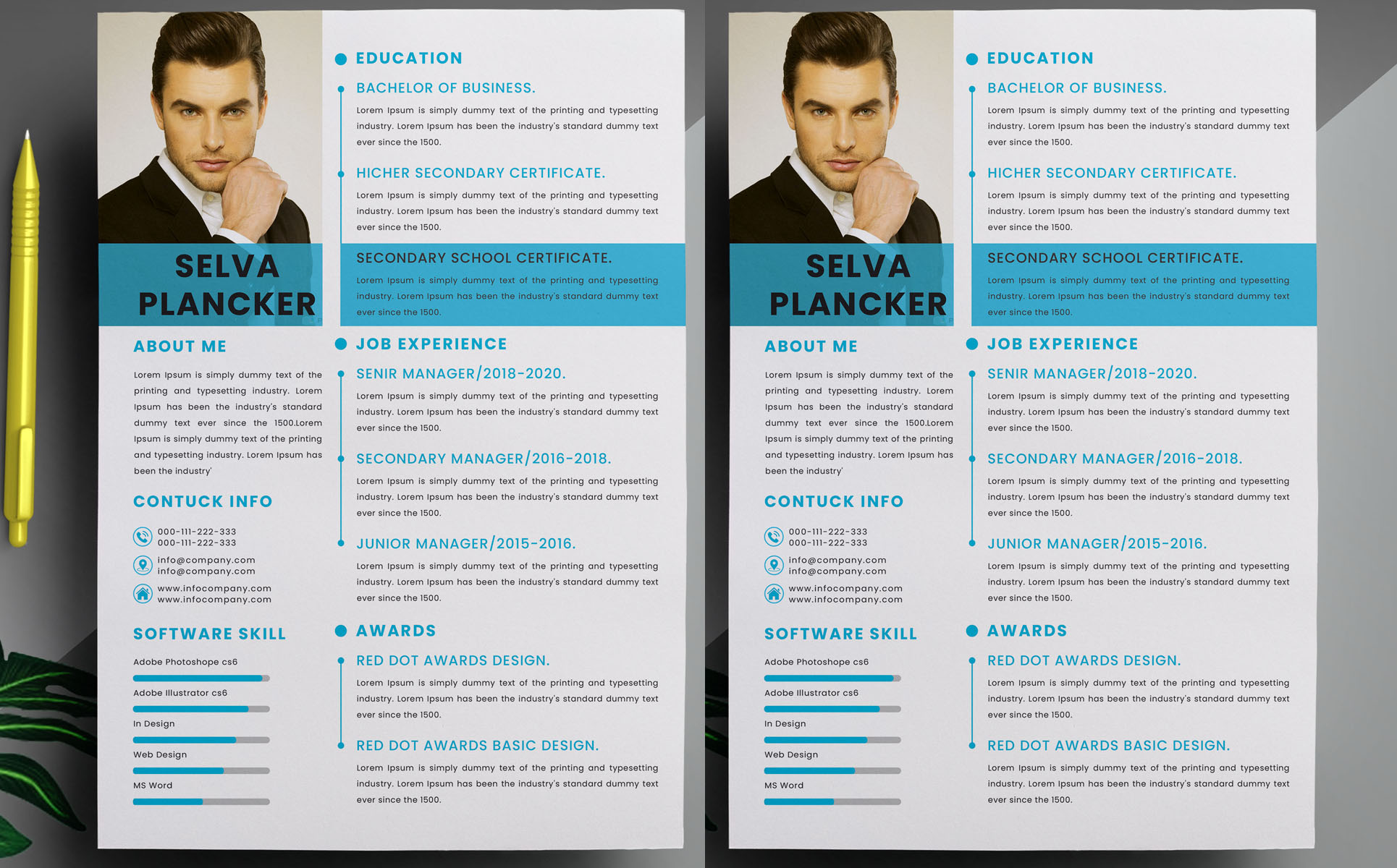 Download Резюме "Selva Plancker Resume Template" / Selva Plancker Resume Template - Резюме на тему графика modern resume portfolio professional clean cv design indesign infographic minimal pages word template