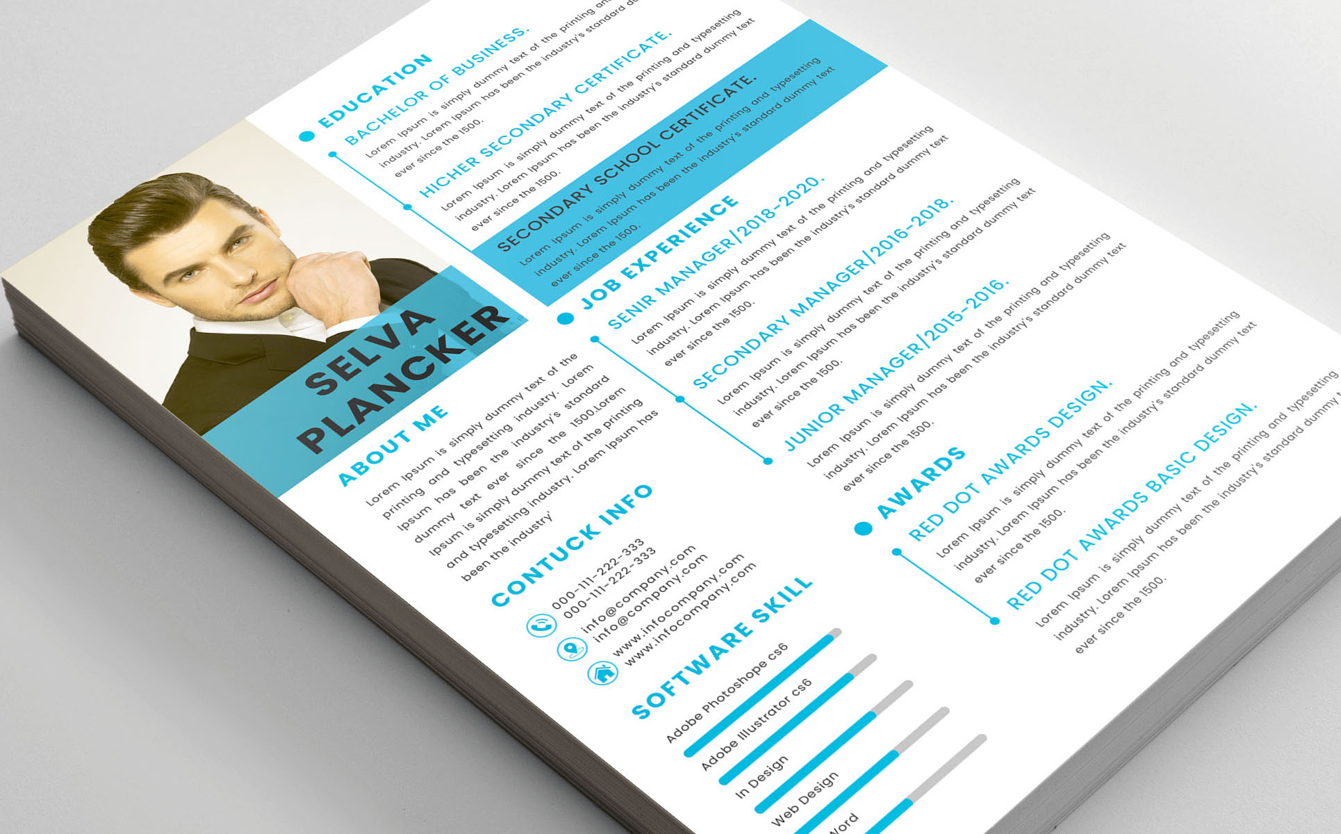 Download Резюме "Selva Plancker Resume Template" / Selva Plancker Resume Template - Резюме на тему графика modern resume portfolio professional clean cv design indesign infographic minimal pages word template